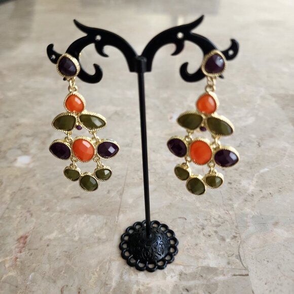 Stony Chandelier Style Multi-Colored Fashion Earrings - Picture 5 of 6